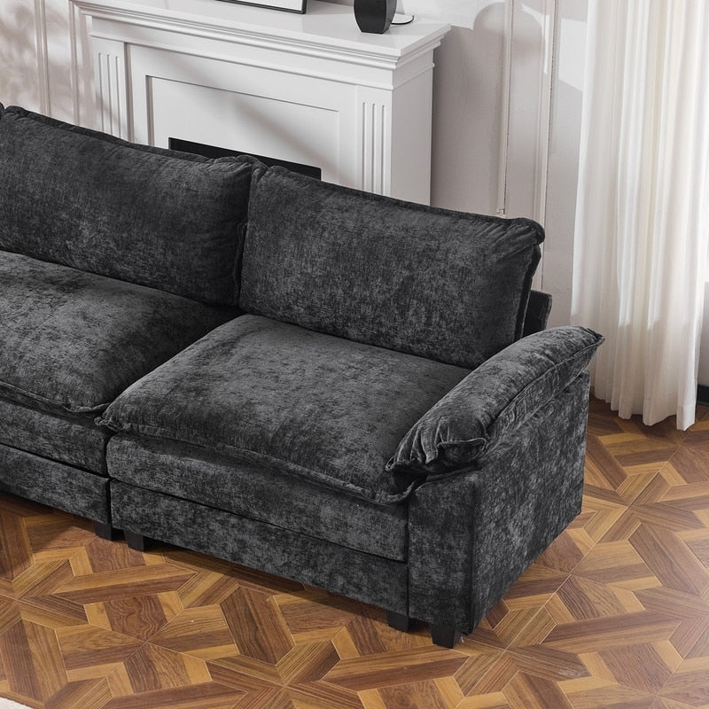 Full KD Double Cushion Chenille Sofa with Ottoman