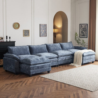 Full KD Double Cushion Chenille Sofa with Ottoman