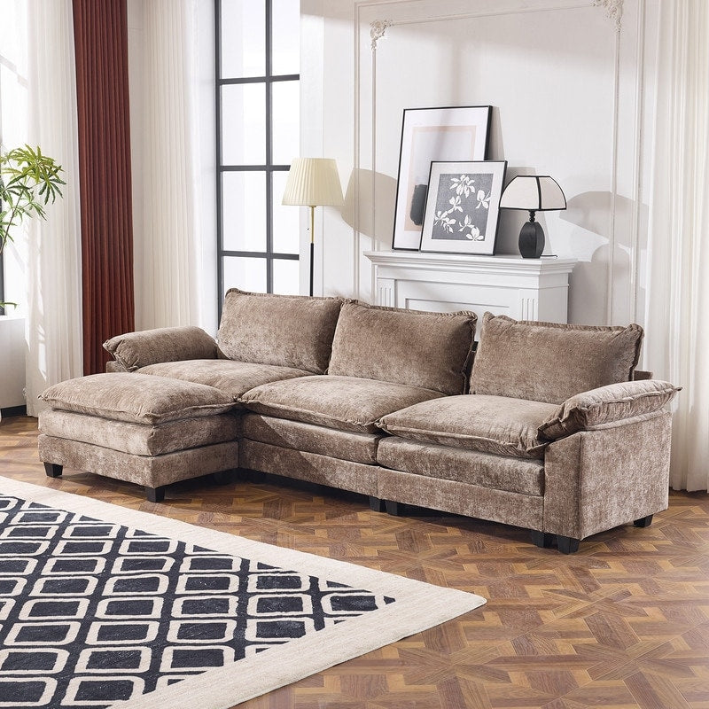 Full KD Double Cushion Chenille Sofa with Ottoman