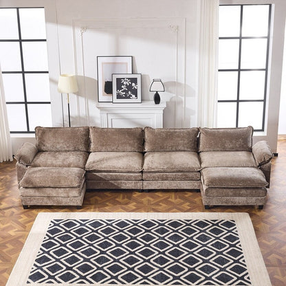 Full KD Double Cushion Chenille Sofa with Ottoman
