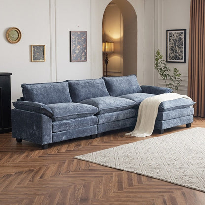Full KD Double Cushion Chenille Sofa with Ottoman