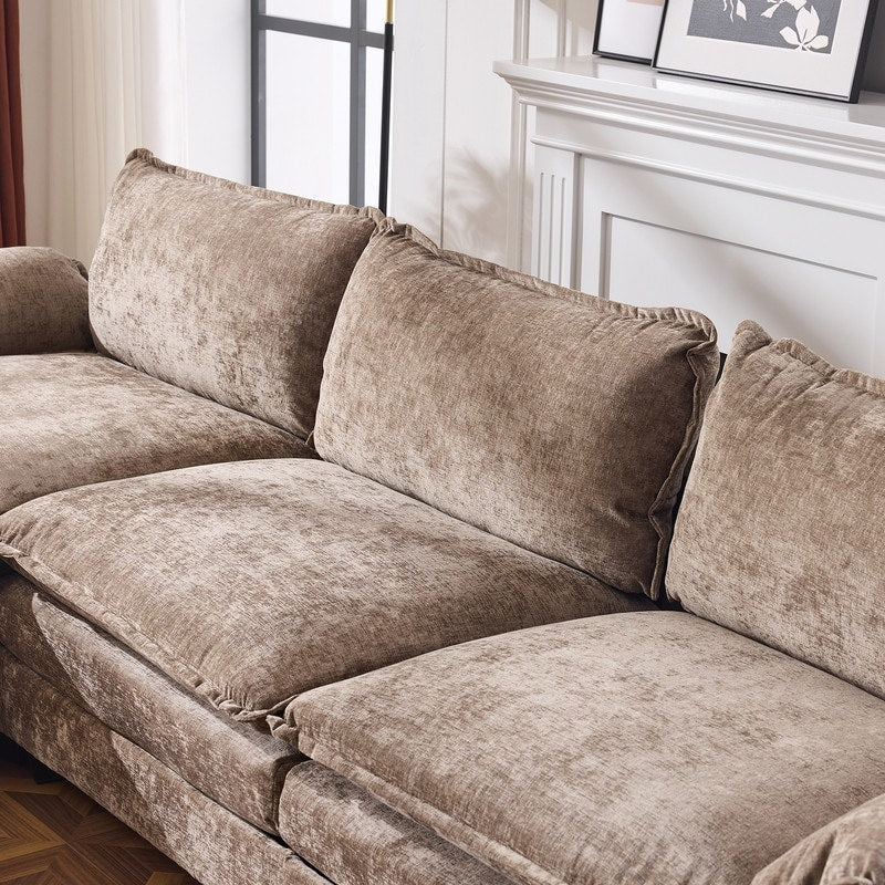 Full KD Double Cushion Chenille Sofa with Ottoman