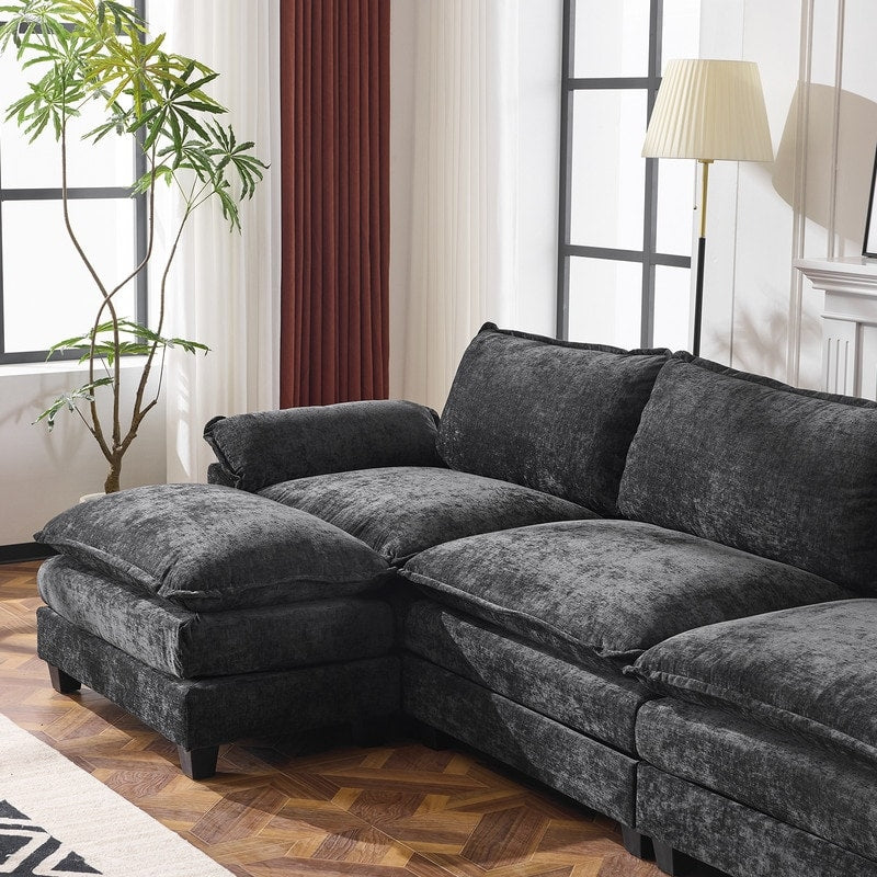 Full KD Double Cushion Chenille Sofa with Ottoman