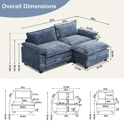 Full KD Double Cushion Chenille Sofa with Ottoman