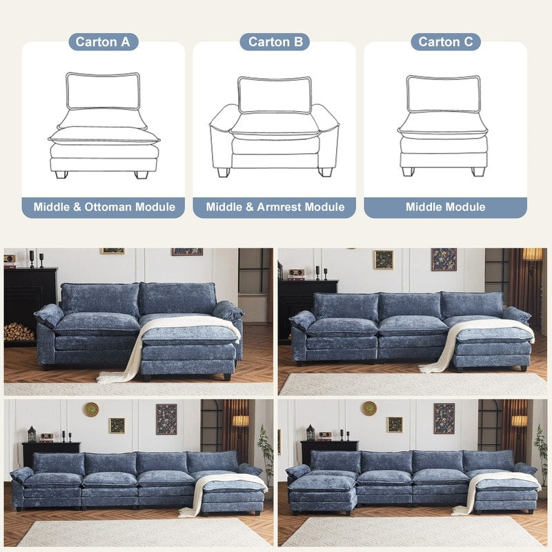 Full KD Double Cushion Chenille Sofa with Ottoman