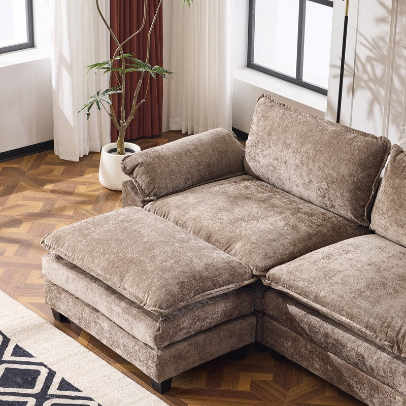 Full KD Double Cushion Chenille Sofa with Ottoman