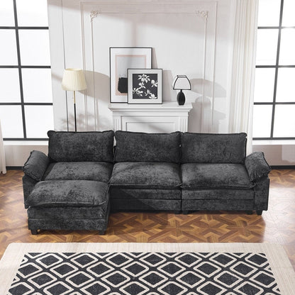 Full KD Double Cushion Chenille Sofa with Ottoman
