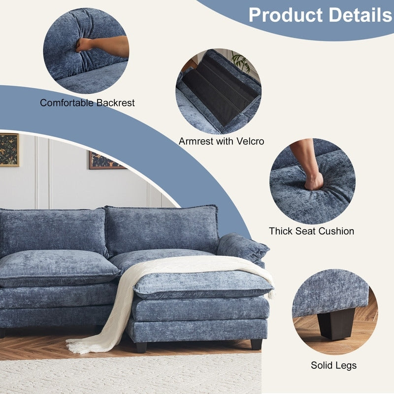 Full KD Double Cushion Chenille Sofa with Ottoman