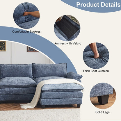Full KD Double Cushion Chenille Sofa with Ottoman