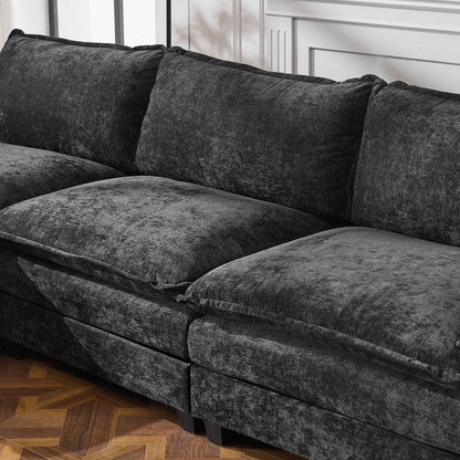 Full KD Double Cushion Chenille Sofa with Ottoman