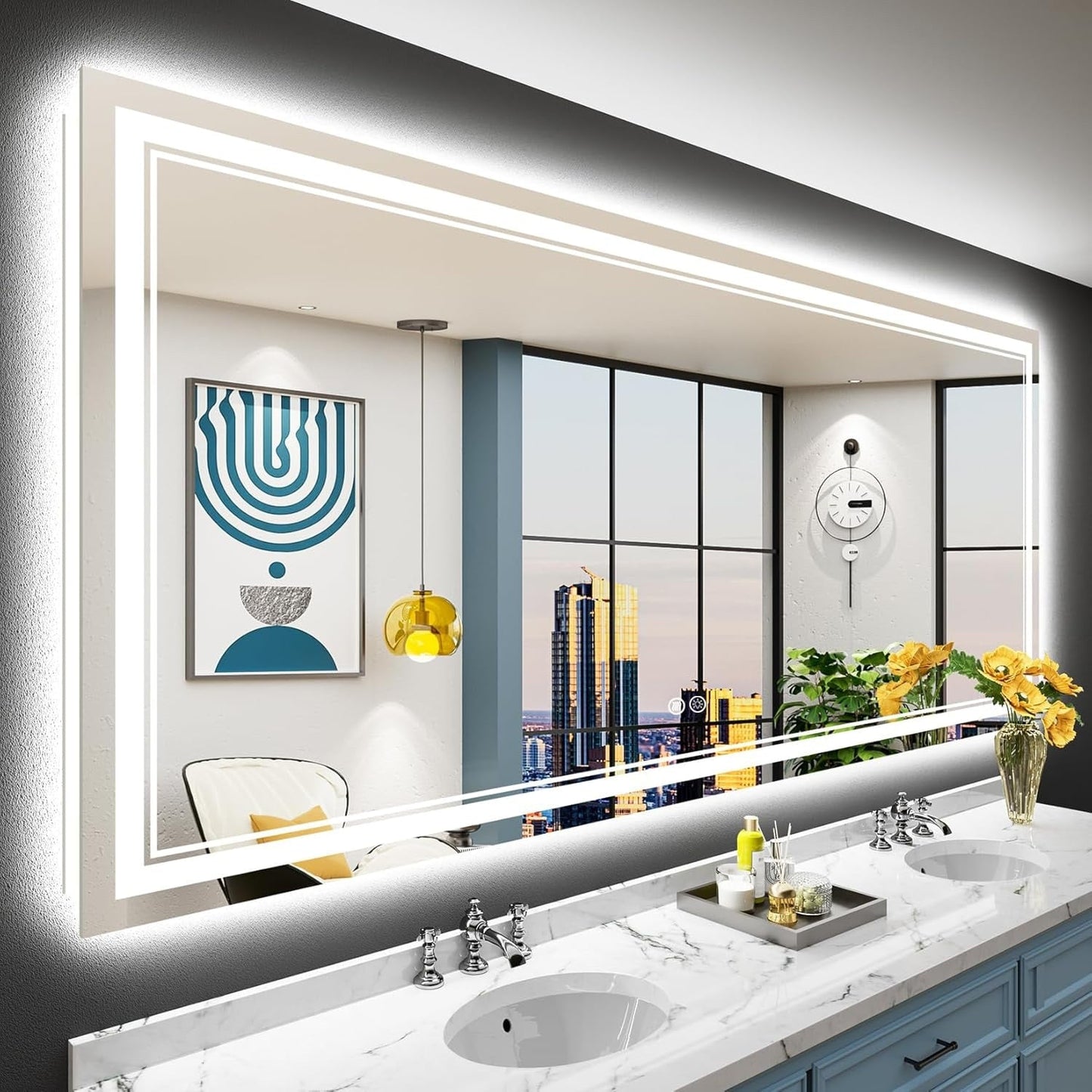 Full Size Front & Back LED Lighted Anti-fog Tempered Glass Wall Bathroom Vanity Mirror