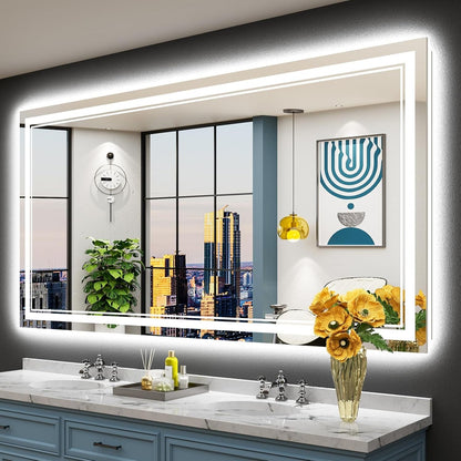 Full Size Front & Back LED Lighted Anti-fog Tempered Glass Wall Bathroom Vanity Mirror