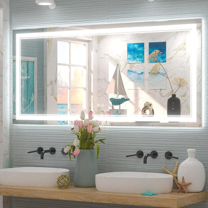 Full Size Front & Back LED Lighted Anti-fog Tempered Glass Wall Bathroom Vanity Mirror