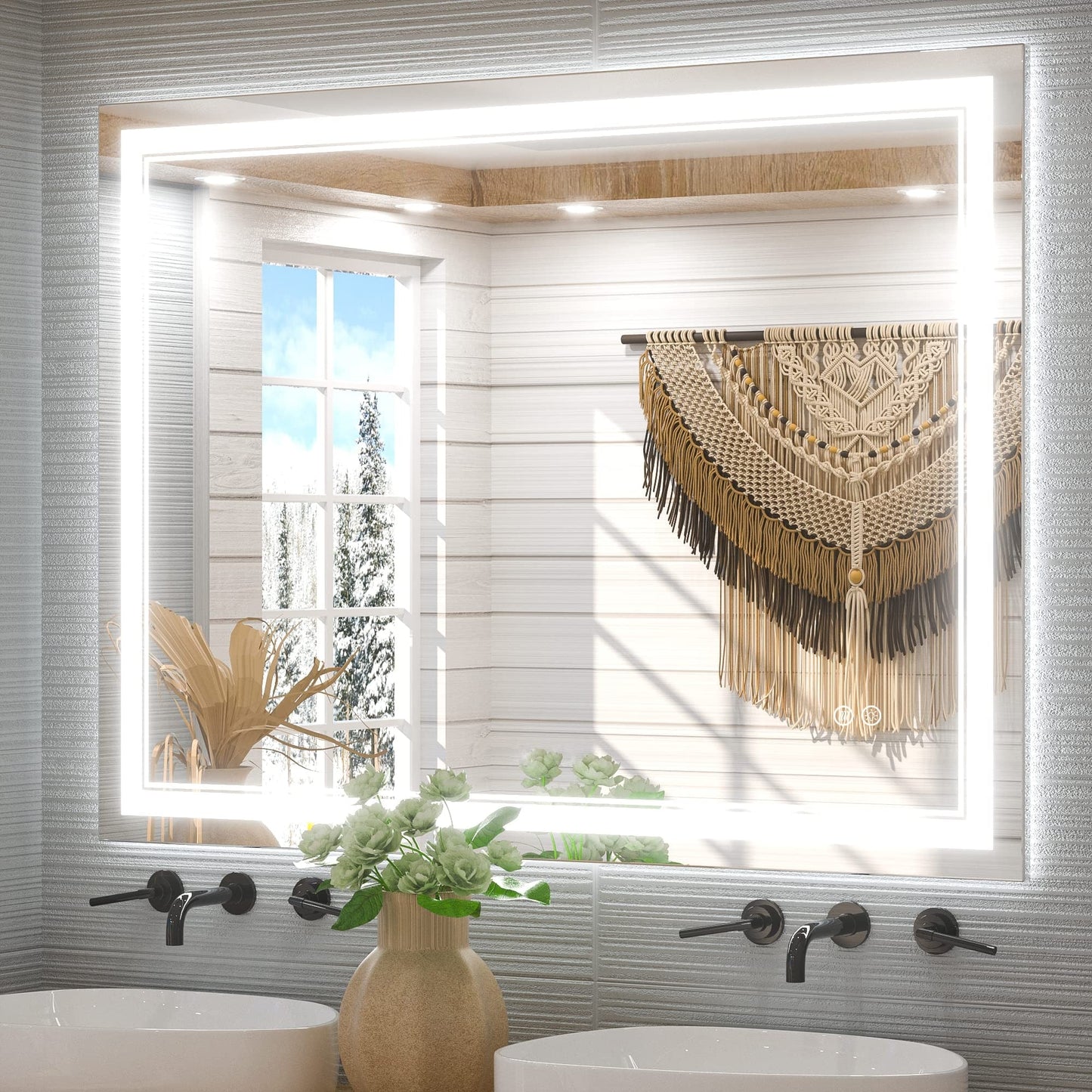 Full Size Front & Back LED Lighted Anti-fog Tempered Glass Wall Bathroom Vanity Mirror