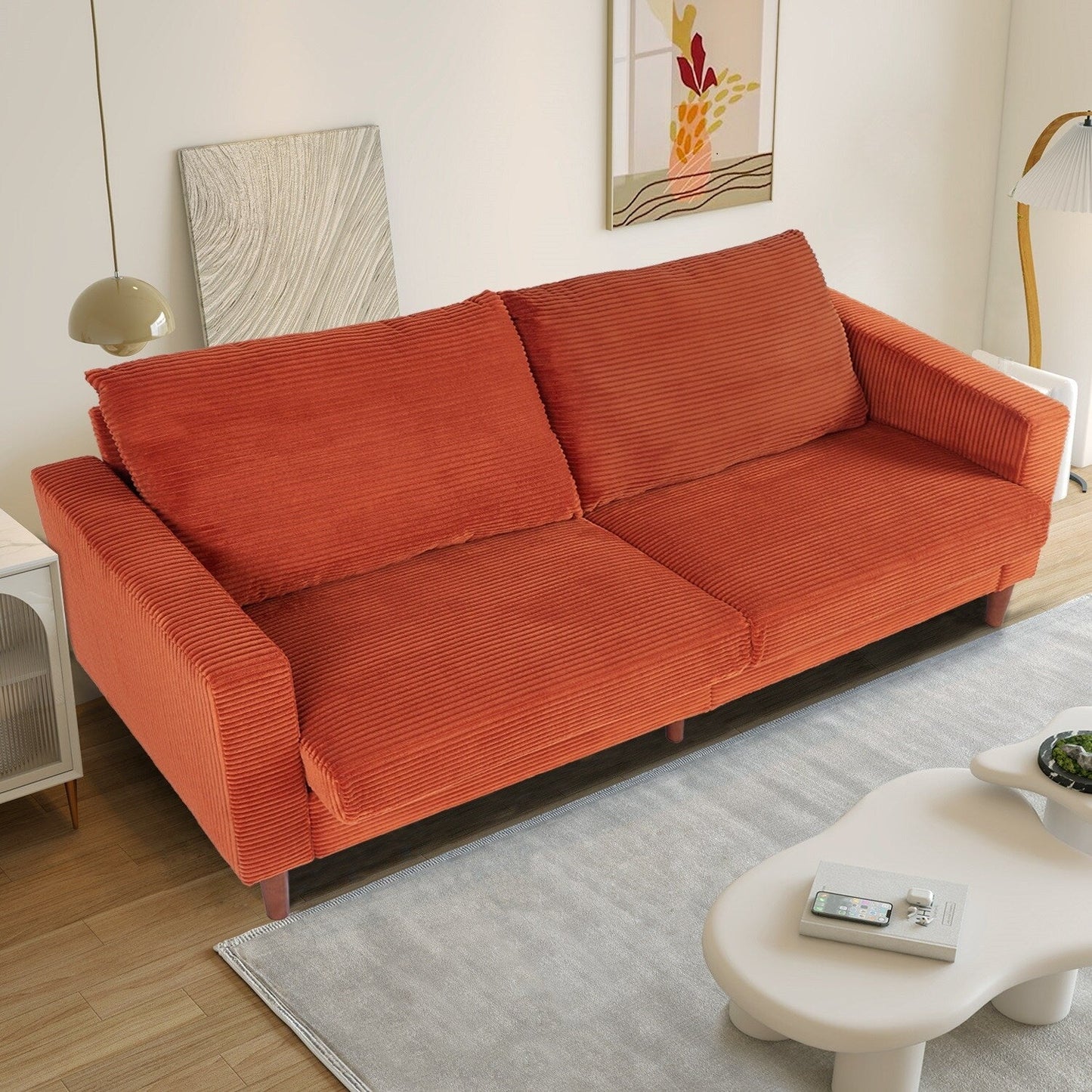 74 Sofas for Living Room, Corduroy Love Seat Couches, Small Couch with 2 Pillow ,, Easy Assembly Sofa for Small Spaces
