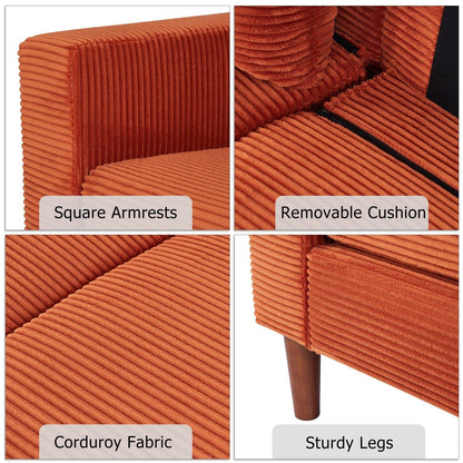 74 Sofas for Living Room, Corduroy Love Seat Couches, Small Couch with 2 Pillow ,, Easy Assembly Sofa for Small Spaces