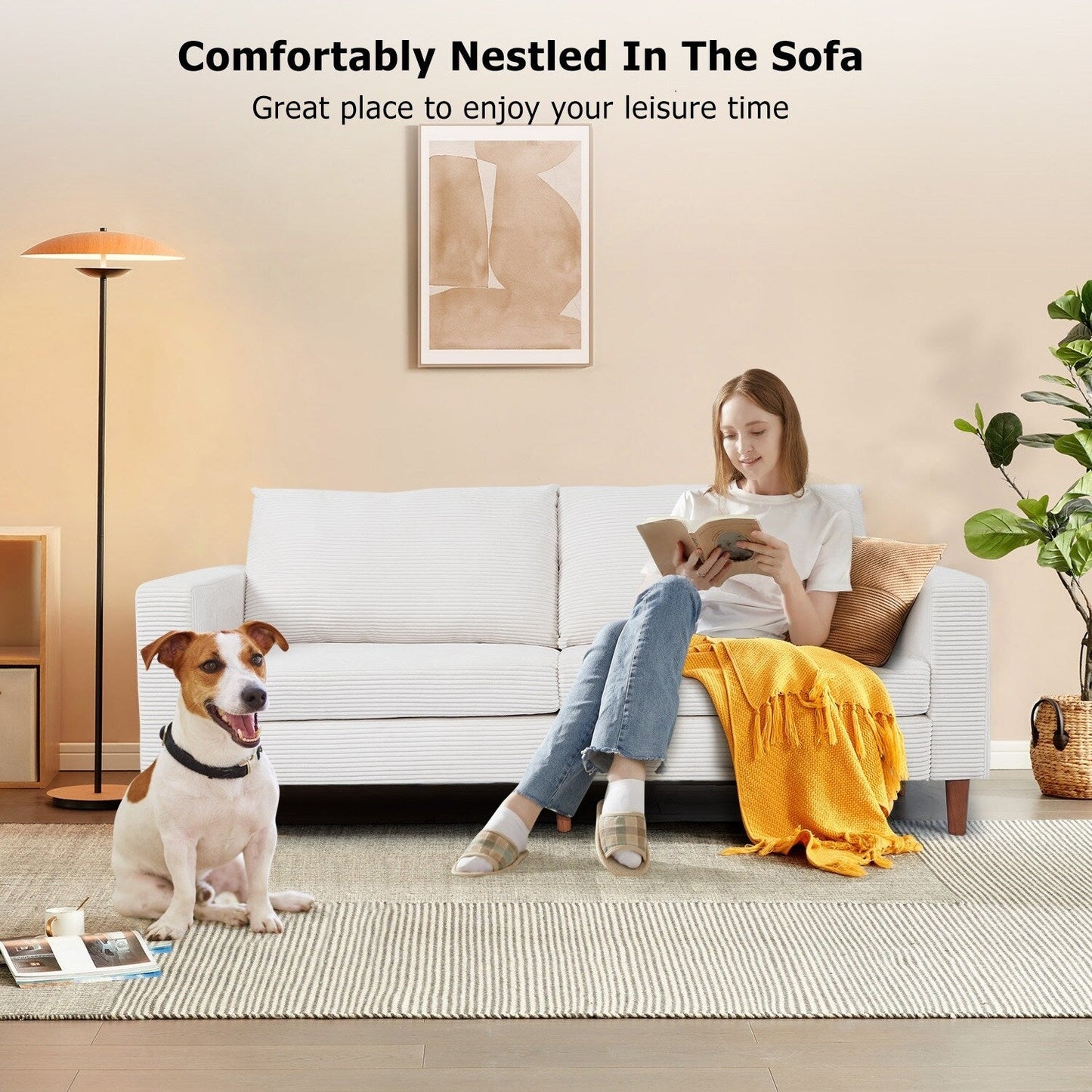 74 Sofas for Living Room, Corduroy Love Seat Couches, Small Couch with 2 Pillow ,, Easy Assembly Sofa for Small Spaces