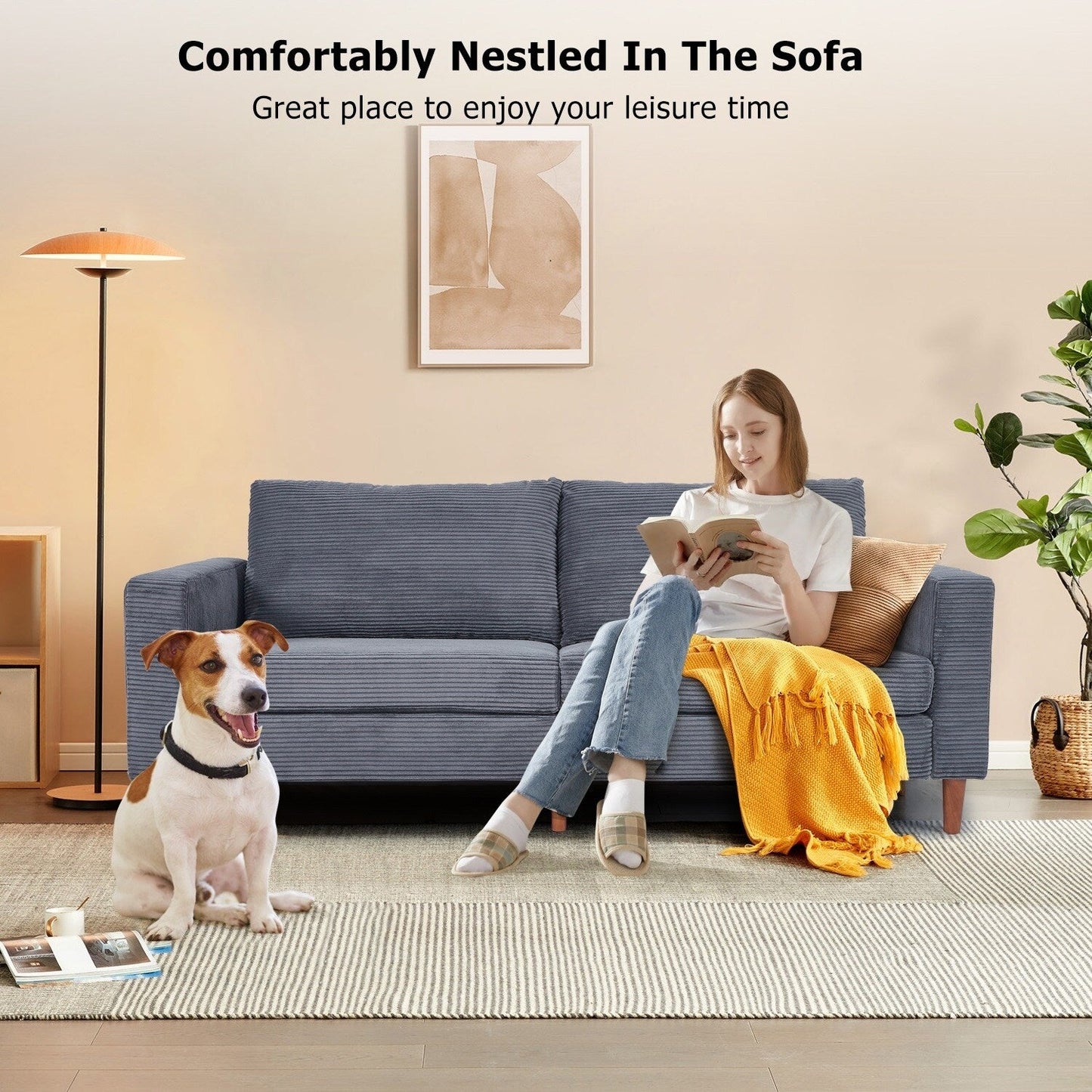 74 Sofas for Living Room, Corduroy Love Seat Couches, Small Couch with 2 Pillow ,, Easy Assembly Sofa for Small Spaces