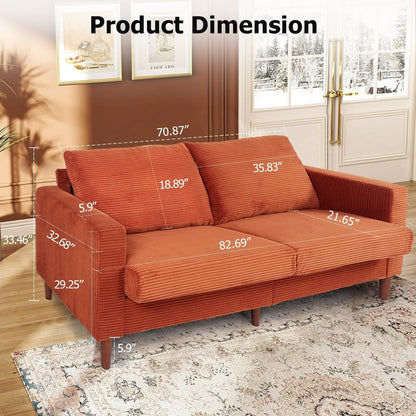74 Sofas for Living Room, Corduroy Love Seat Couches, Small Couch with 2 Pillow ,, Easy Assembly Sofa for Small Spaces