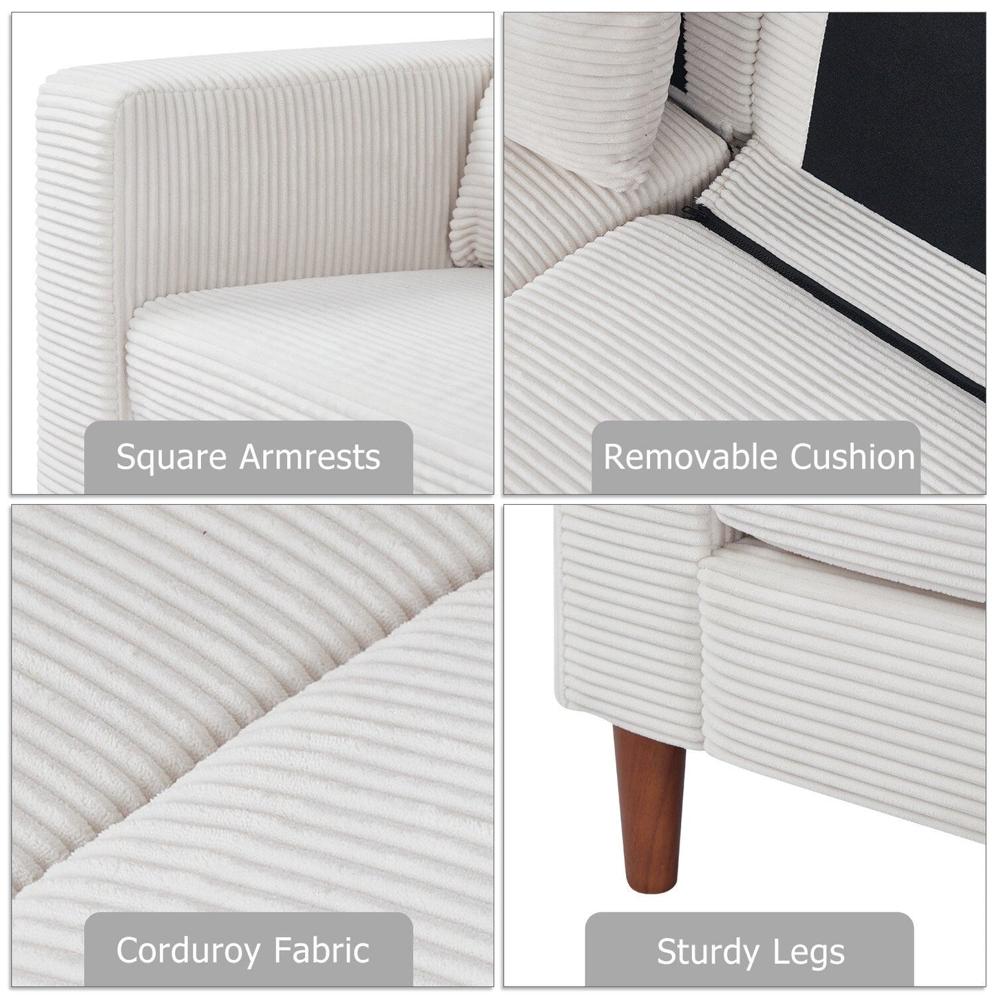 74 Sofas for Living Room, Corduroy Love Seat Couches, Small Couch with 2 Pillow ,, Easy Assembly Sofa for Small Spaces