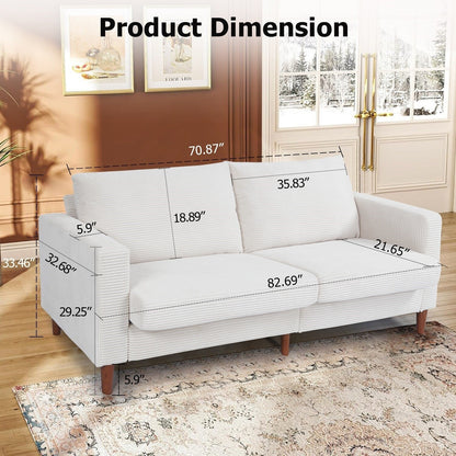 74 Sofas for Living Room, Corduroy Love Seat Couches, Small Couch with 2 Pillow ,, Easy Assembly Sofa for Small Spaces