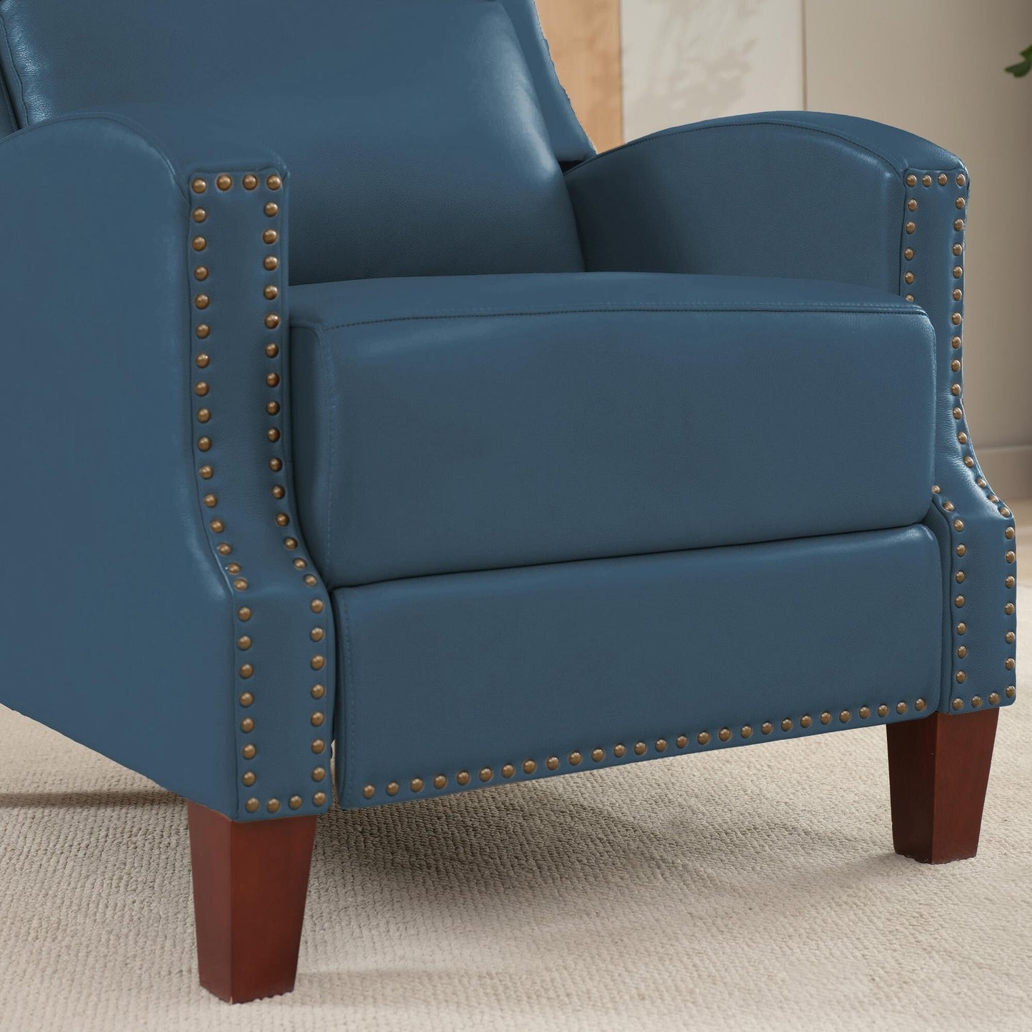 Genuine Leather Pushback Recliner with Multi-Angle Seat Back and Solid Wood Legs