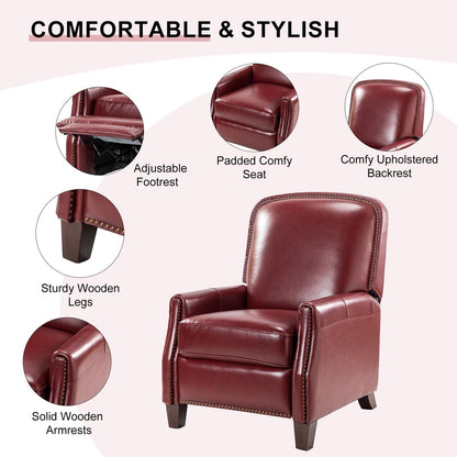 Gladis Modern Retro Genuine Leather Recliner with Nailhead Trim by HULALA HOME