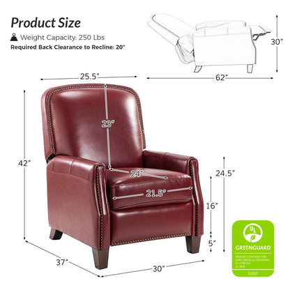 Gladis Modern Retro Genuine Leather Recliner with Nailhead Trim by HULALA HOME