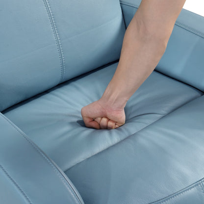 Glider Recliner Chair with Swivel Motion Blue Leather Upholstery Solid Wood Comfort Luxury Living Room Furniture 1pc