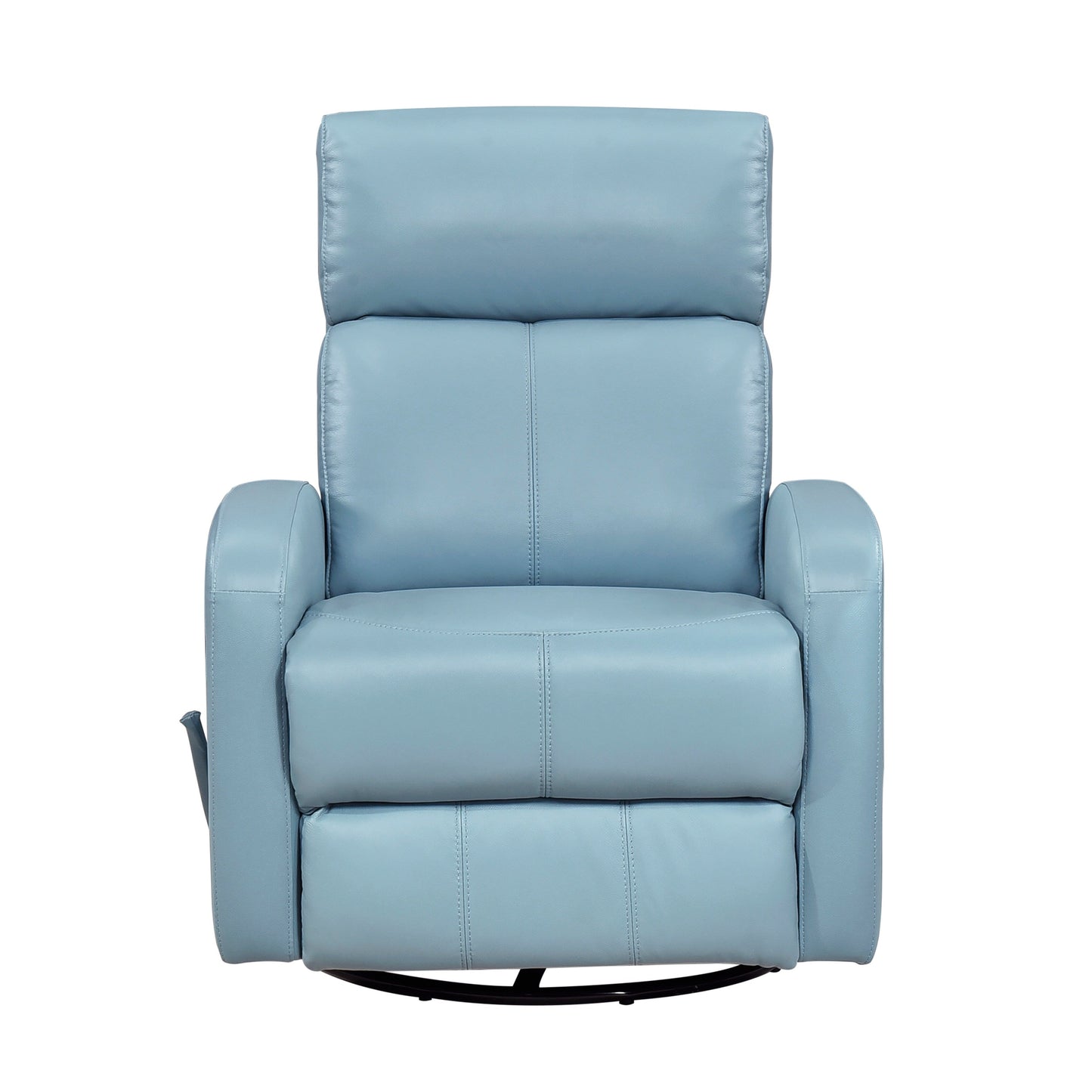 Glider Recliner Chair with Swivel Motion Blue Leather Upholstery Solid Wood Comfort Luxury Living Room Furniture 1pc