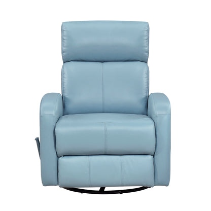 Glider Recliner Chair with Swivel Motion Blue Leather Upholstery Solid Wood Comfort Luxury Living Room Furniture 1pc