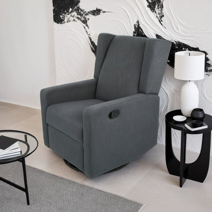Glider Recliner Chair with Swivel, Birch Wood and Charcoal Gray Fabric