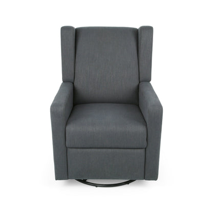 Glider Recliner Chair with Swivel, Birch Wood and Charcoal Gray Fabric