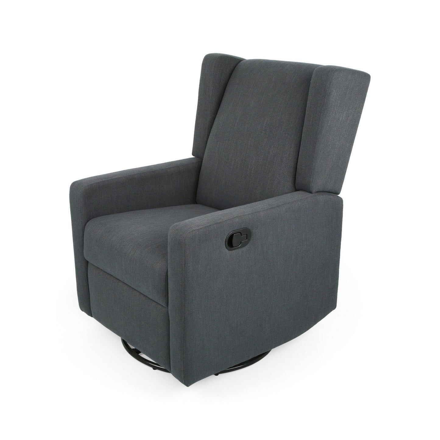 Glider Recliner Chair with Swivel, Birch Wood and Charcoal Gray Fabric