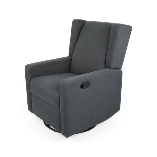 Glider Recliner Chair with Swivel, Birch Wood and Charcoal Gray Fabric