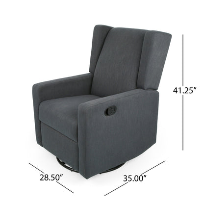 Glider Recliner Chair with Swivel, Birch Wood and Charcoal Gray Fabric