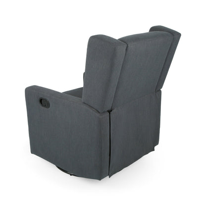 Glider Recliner Chair with Swivel, Birch Wood and Charcoal Gray Fabric