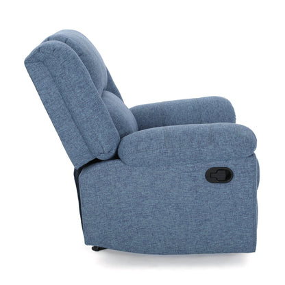 Glider Recliner Chair, Pillow Top Arms, Compact Profile, Blue Fabric