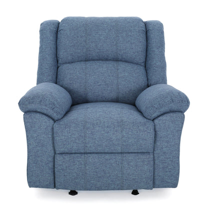Glider Recliner Chair, Pillow Top Arms, Compact Profile, Blue Fabric