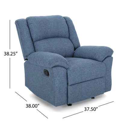 Glider Recliner Chair, Pillow Top Arms, Compact Profile, Blue Fabric