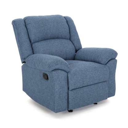 Glider Recliner Chair, Pillow Top Arms, Compact Profile, Blue Fabric