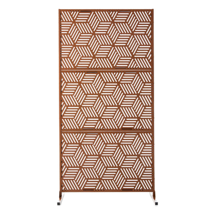 Glitzhome 6ft Galvanized Floral Patterned 3-Panel Privacy Screen Room Divider Fences