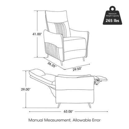 Glitzhome 41H Fabric Push Back Recliner With Ergonomic Segmented Back