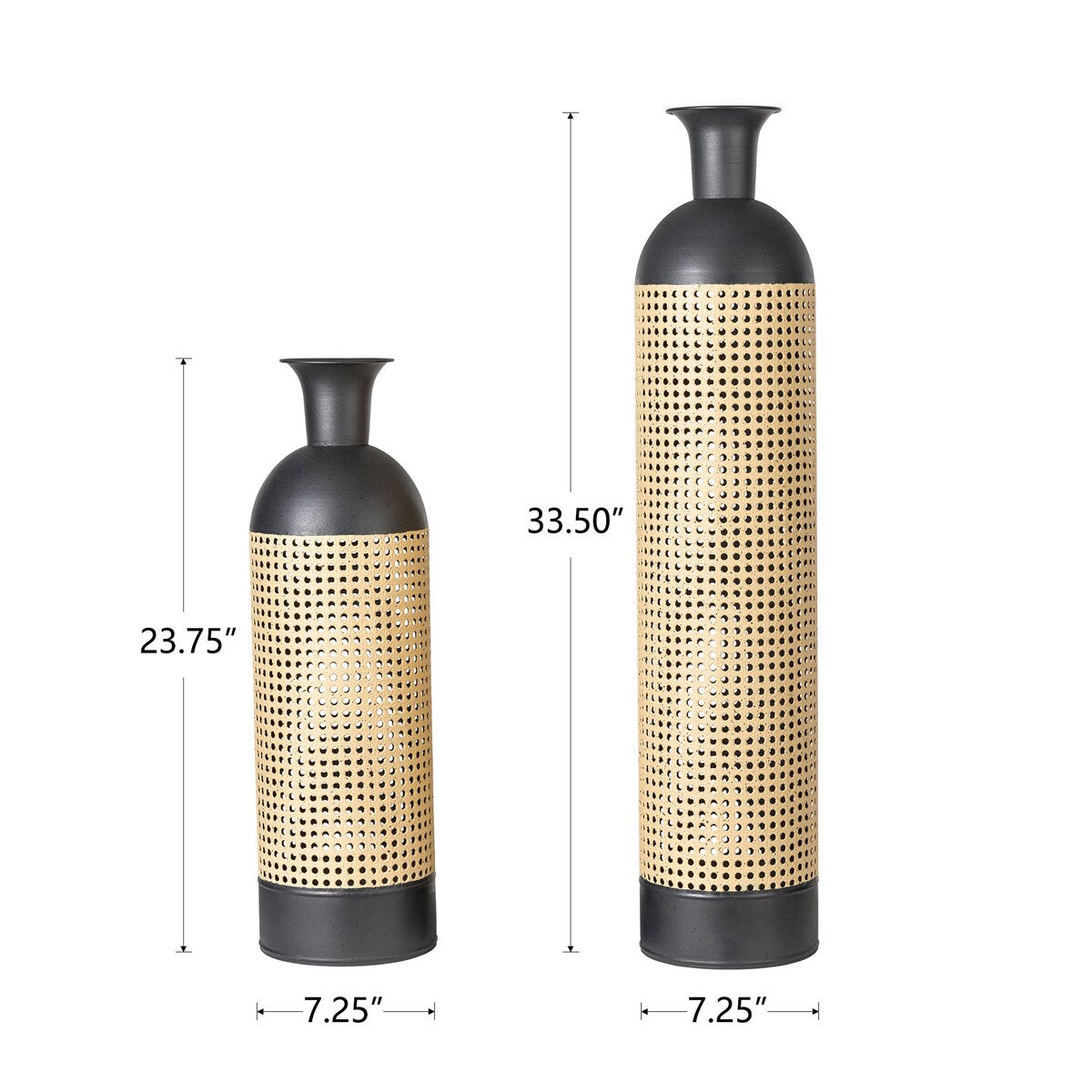 Glitzhome Set of 2 Modern Gold/Black Two-tone High Table Floor Metal Art Vases
