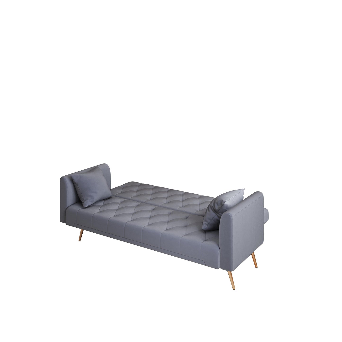 Gray 71 Velvet Convertible 3-seater Sofa Bed with Two Throw Pillows and Metal Legs for Living Room