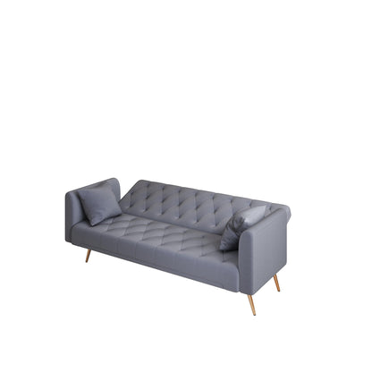 Gray 71 Velvet Convertible 3-seater Sofa Bed with Two Throw Pillows and Metal Legs for Living Room