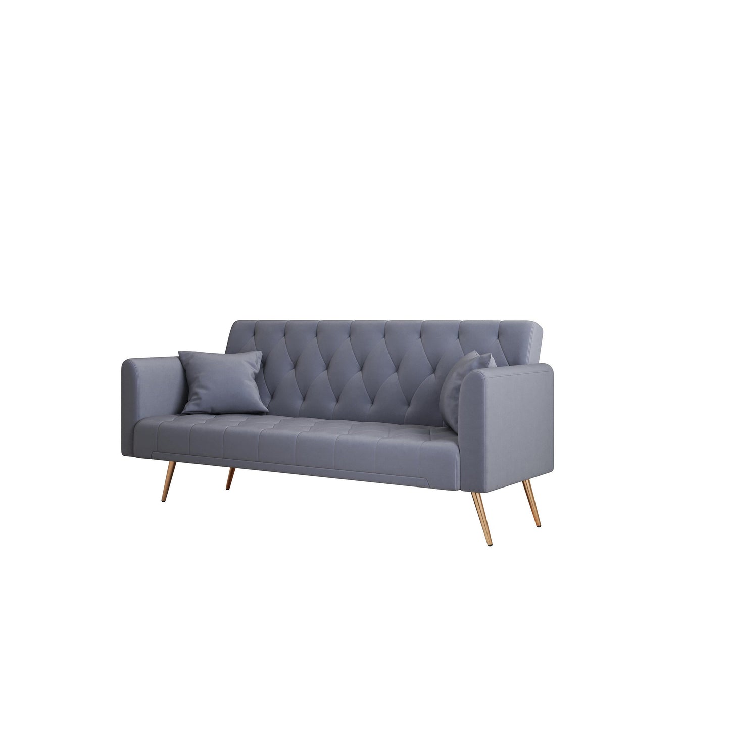 Gray 71 Velvet Convertible 3-seater Sofa Bed with Two Throw Pillows and Metal Legs for Living Room
