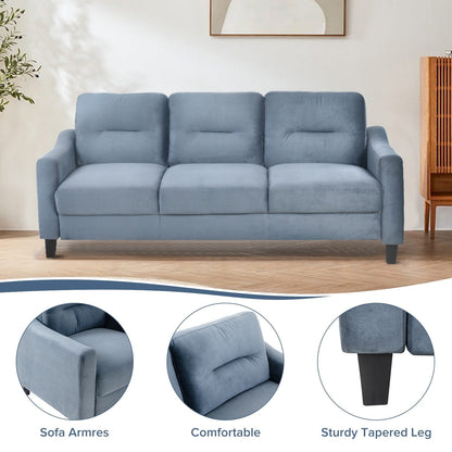 Gray 76.7 Velvet 3-seater Sofa with Sturdy Hardwood Frame and Highly Elastic Foam for Living Room