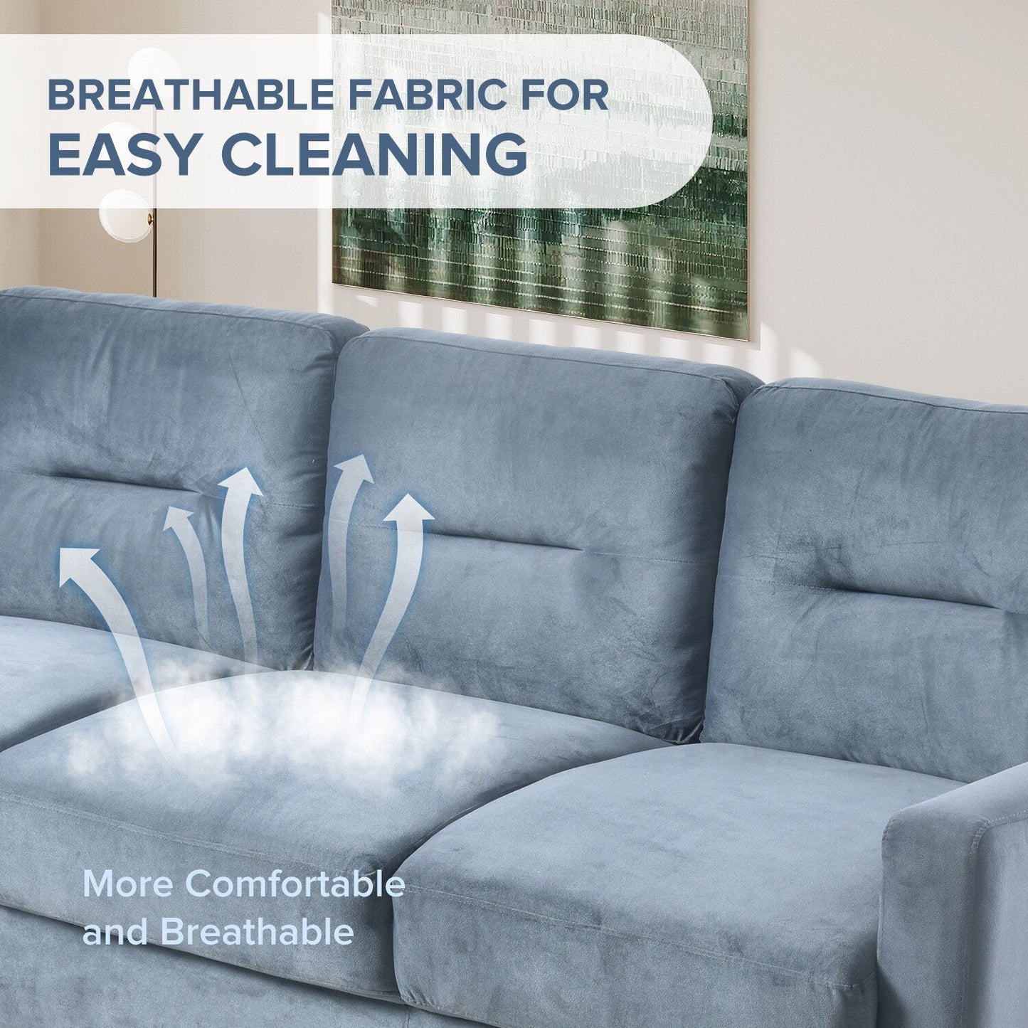 Gray 76.7 Velvet 3-seater Sofa with Sturdy Hardwood Frame and Highly Elastic Foam for Living Room