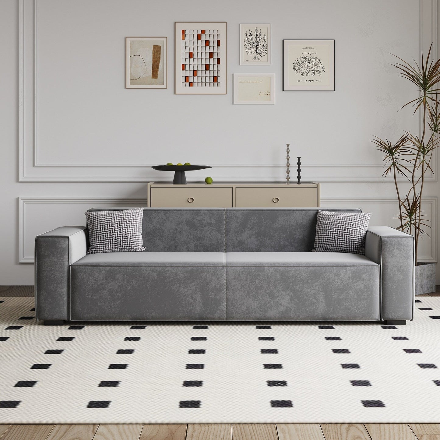 Gray Chenille Upholstered Loveseat Sofa with Wood Legs